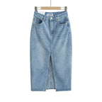 Women’s Front Slit Denim Maxi Skirt – Street Hipster Long Denim Skirt
