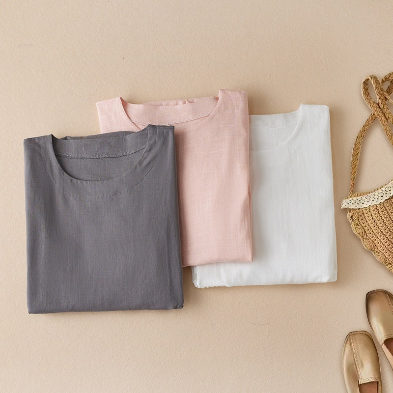 Women's Cotton & Linen Dress |Japanese Korean Casual A-Line Midi-HighTouch