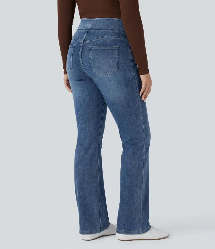 Plus Size Bootcut Jeans Women High Waisted Washed Denim