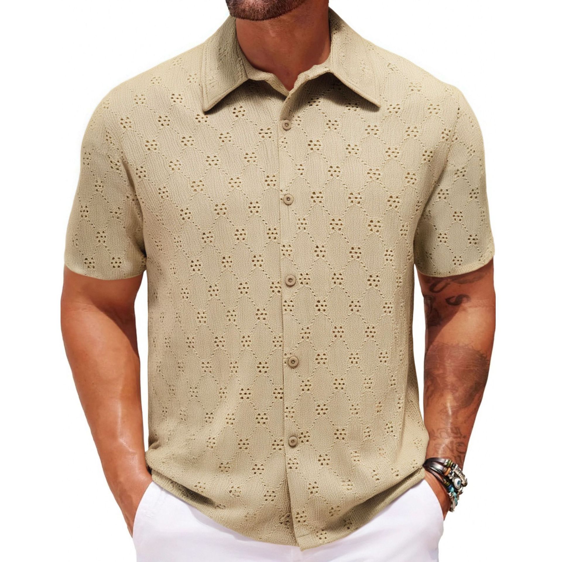 Hollow Jacquard Summer Casual Short Sleeve-HighTouch