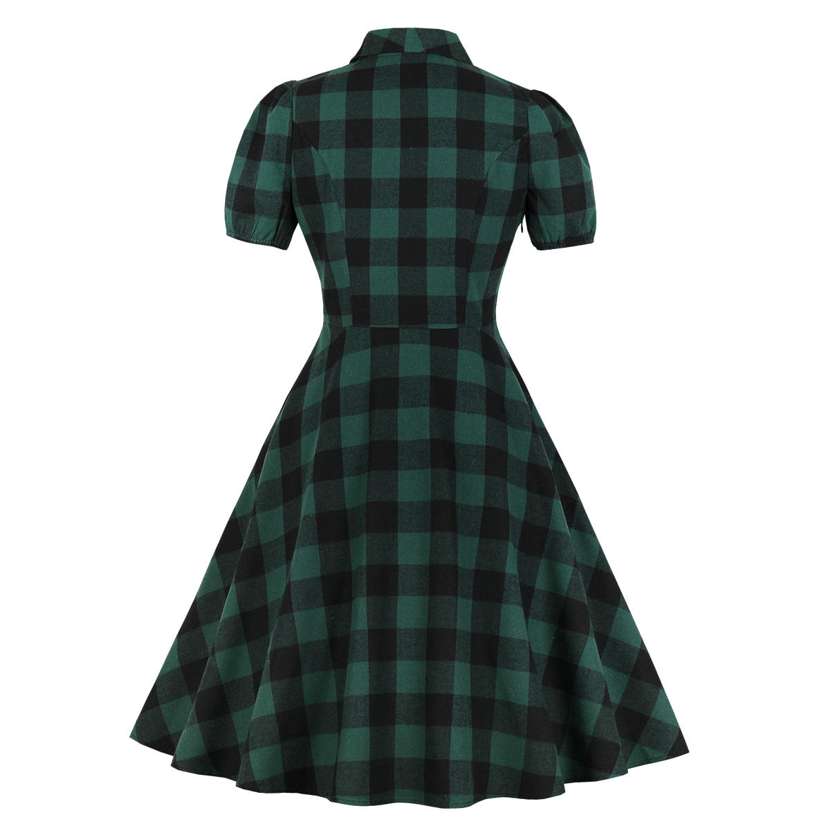 Plaid V-neck button dress-HighTouch
