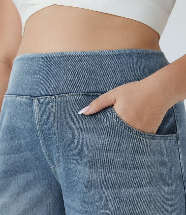 Plus Size Jeans Women High Waisted Baggy Wide Leg Washed