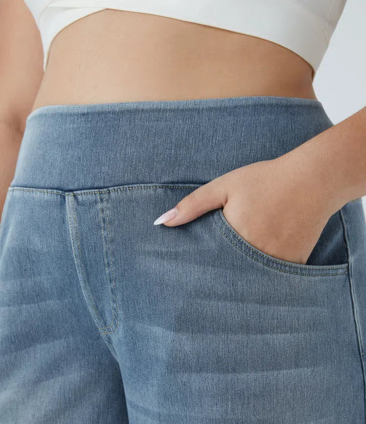 Plus Size Jeans Women High Waisted Baggy Wide Leg Washed