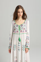 Women's Embroidered Cotton Linen Large Swing Maxi Skirt-HighTouch
