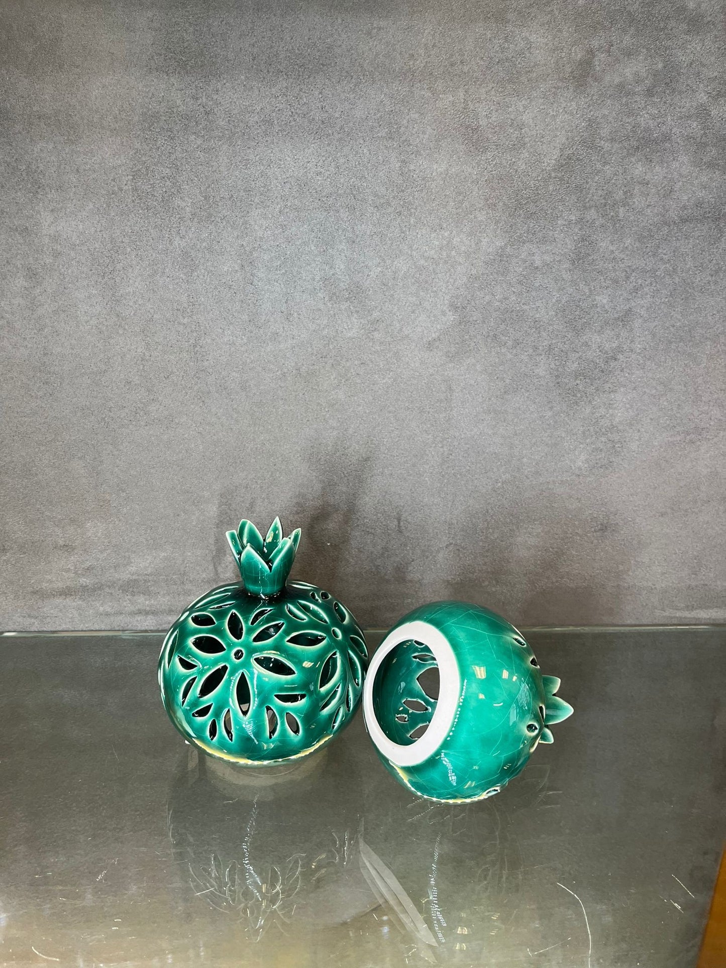 Glazed Green Pomegranate Candle Holder