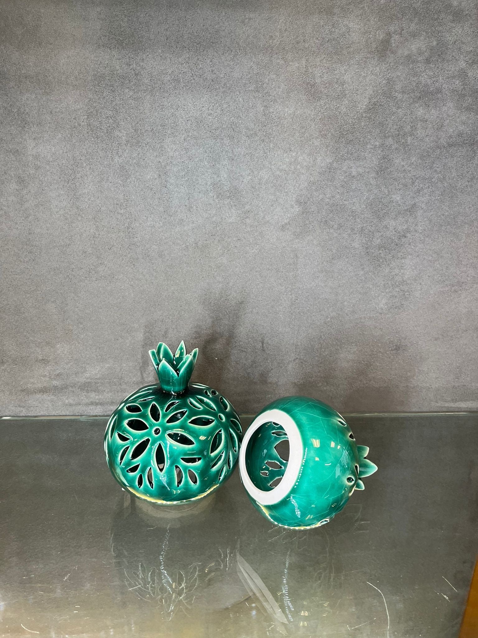 Glazed Green Pomegranate Candle Holder - HighTouch 