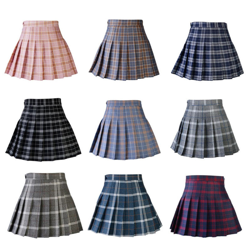 Women’s High-Waist College Skirt – Plaid Pleated Academic Mini