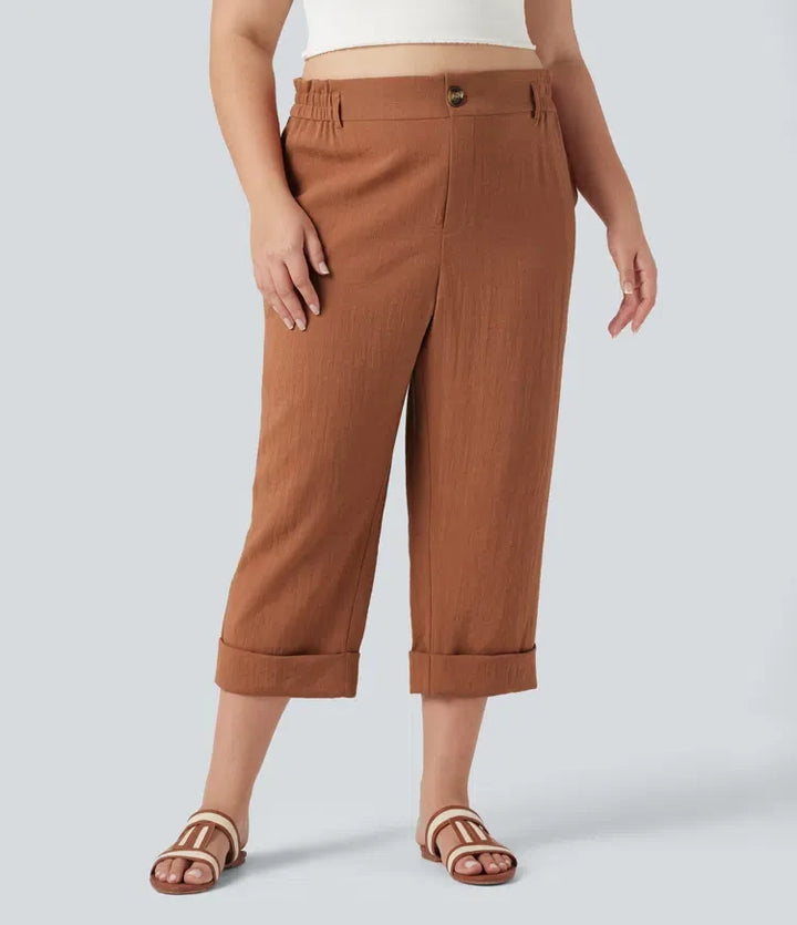 Capri Pants Women Plus Size Linen Feel Resort Trousers Pockets