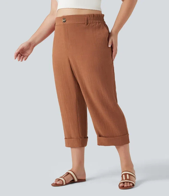 Capri Pants Women Plus Size Linen Feel Resort Trousers Pockets