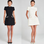 Slim Fit Slimming Round Neck Beaded Classic Style Dress-HighTouch