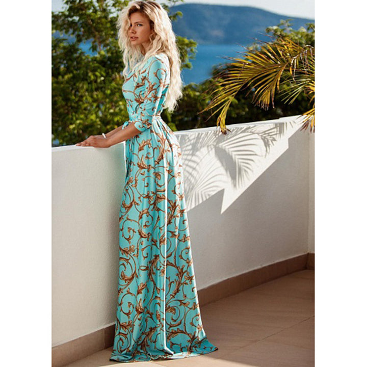 Women's V-Neck Big Swing Maxi Dress – European & American Style-HighTouch