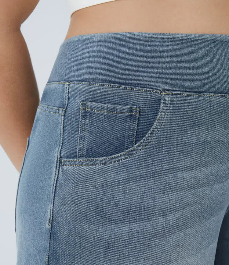 Plus Size Jeans Women High Waisted Baggy Wide Leg Washed