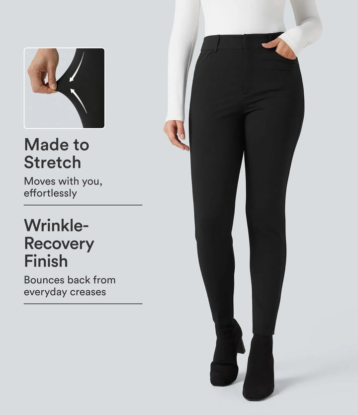 Skinny Work Pants Women Herringbone High Waisted Trousers