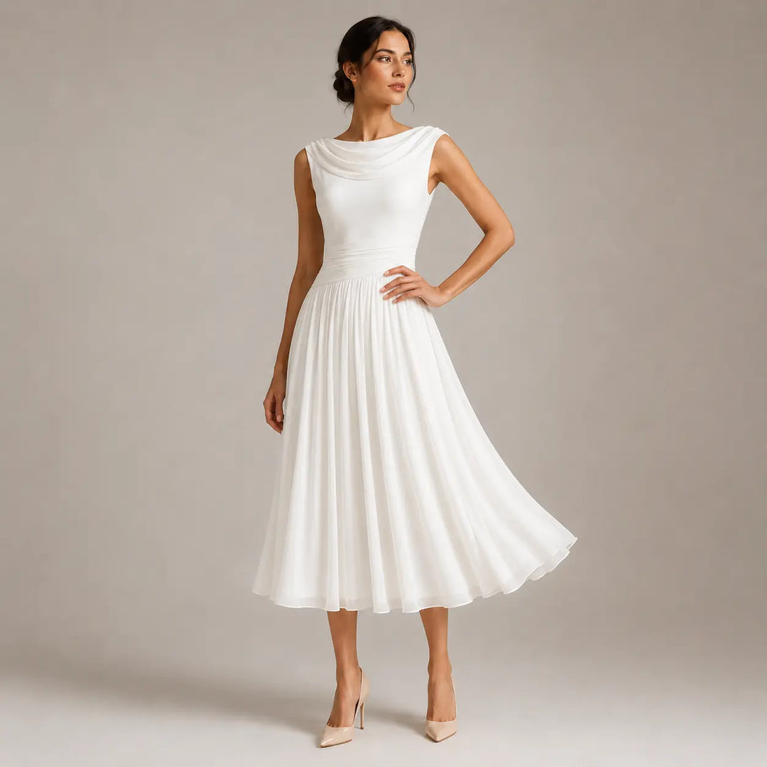 Higtouch | Draped Midi Dress For Summer Wedding Guest