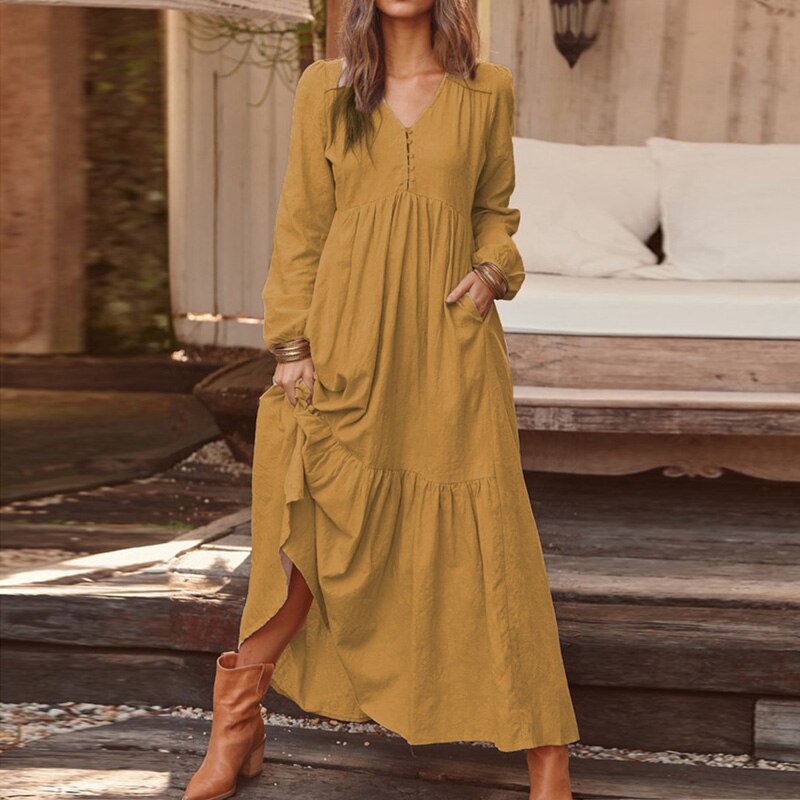 Cotton Linen Dress – Breathable Solid Color Collection-HighTouch