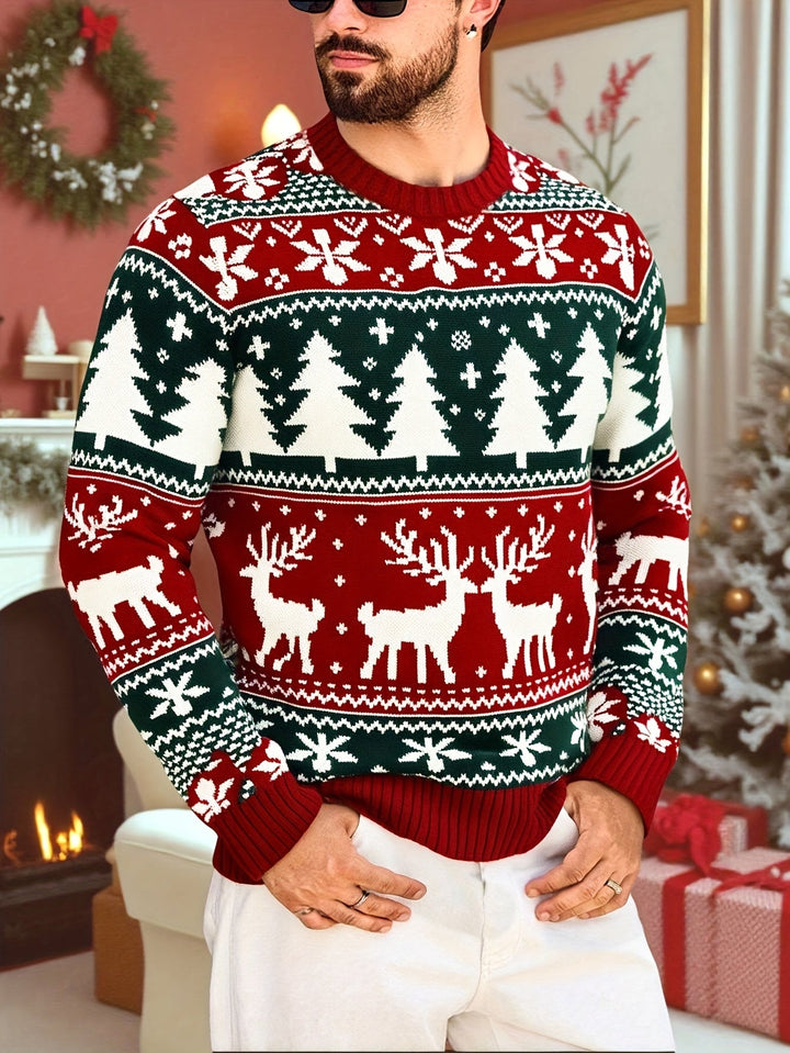 Men's Festive Knit Christmas Sweater with Winter Motifs