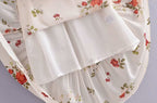 French Retro Printed V-neck Waist Trimming Spaghetti Straps Dress-HighTouch