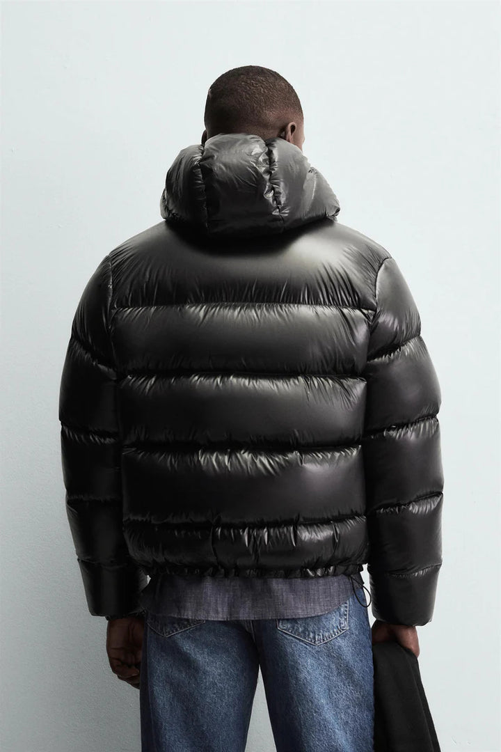 Men’s Black Hooded Cotton Jacket-HighTouch