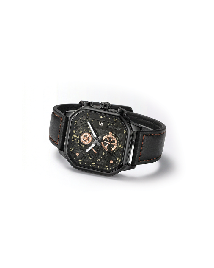 Men's Chronograph Leather Watch | Classic Analog Quartz Wristwatch