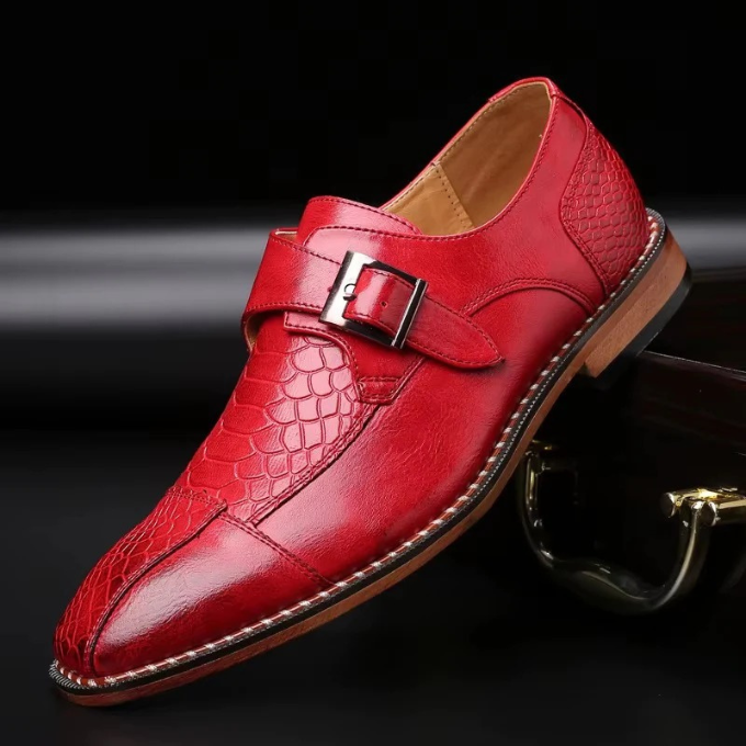 Men's Reptile Textured Leather Monk Strap Shoes