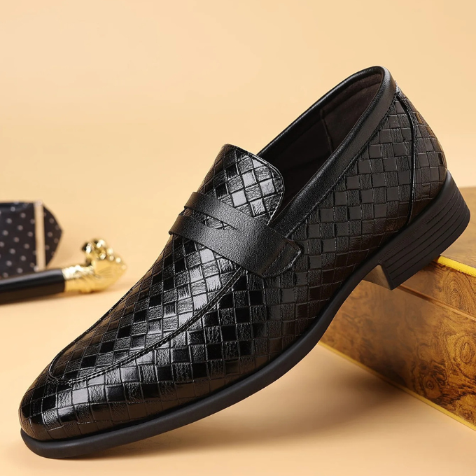 Men’s Leather Woven Loafers – Polished Slip-On Style