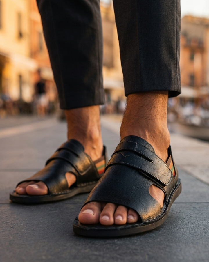 Men's Orthopedic Leather Sandals | Arch Support Walking Slides