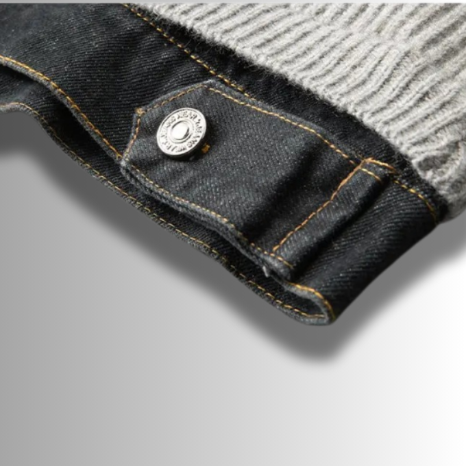Men's Wool Knit Sweater with Denim Trim – Relaxed Fit