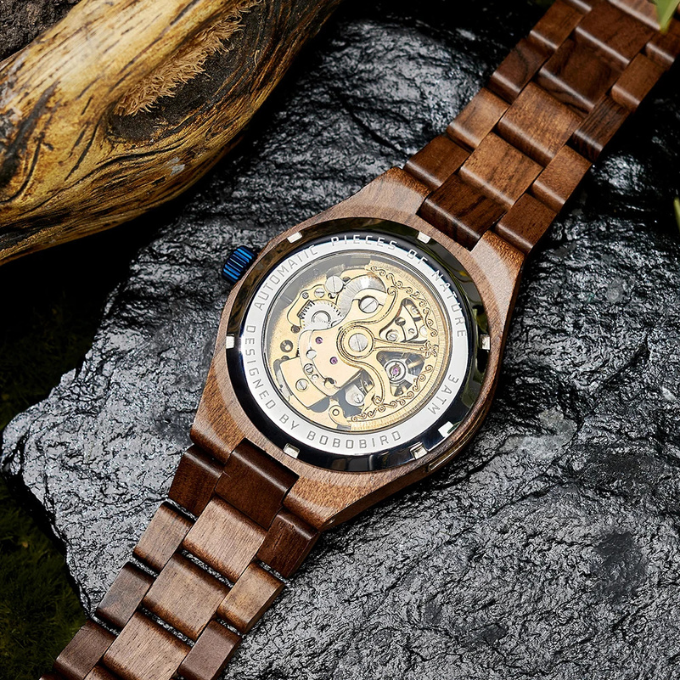 Men's Automatic Wooden Skeleton Watch | Self-Winding Luxury Timepiece