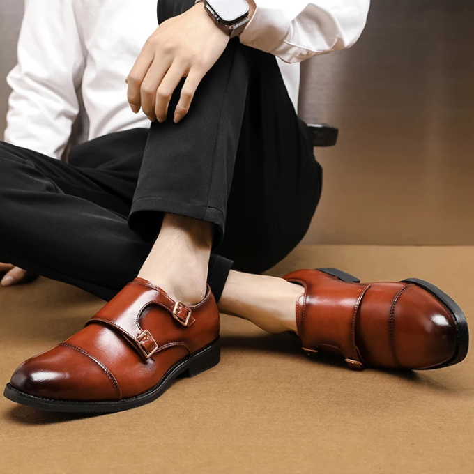 Men’s Double Monk Strap Shoes – Full-Grain Leather