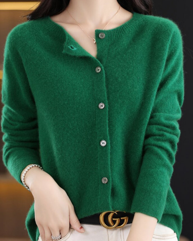 Cashmere-Blend O-Neck Cardigan Sweater