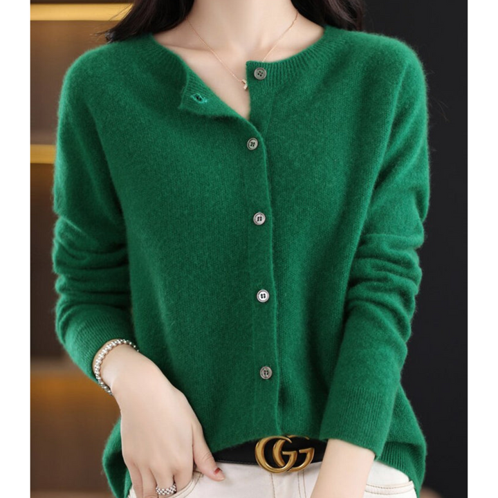 Wool -Blend O-Neck Cardigan Sweater-HighTouch