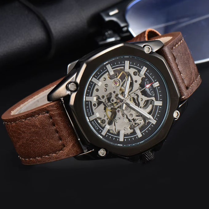 Men's Skeleton Leather Watch – Beck Atlas