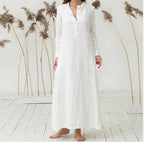 Linen Cotton Long Loose Waist Dress-HighTouch