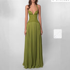Womens Fashion Backless Halter-neck Low-cut Plunging Pleated Dress-HighTouch