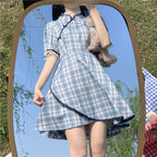 Women's Asymmetric Plaid Midi Skirt – Temperament Commute Blue A-Line Skirt-HighTouch