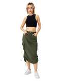 Women's Denim Cargo Midi Skirt – High Waisted Y2K Style with Pockets-HighTouch