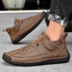 Men’s Cowhide Mid-Top Casual Boots – Durable Lace-Up Leather Shoes-HighTouch