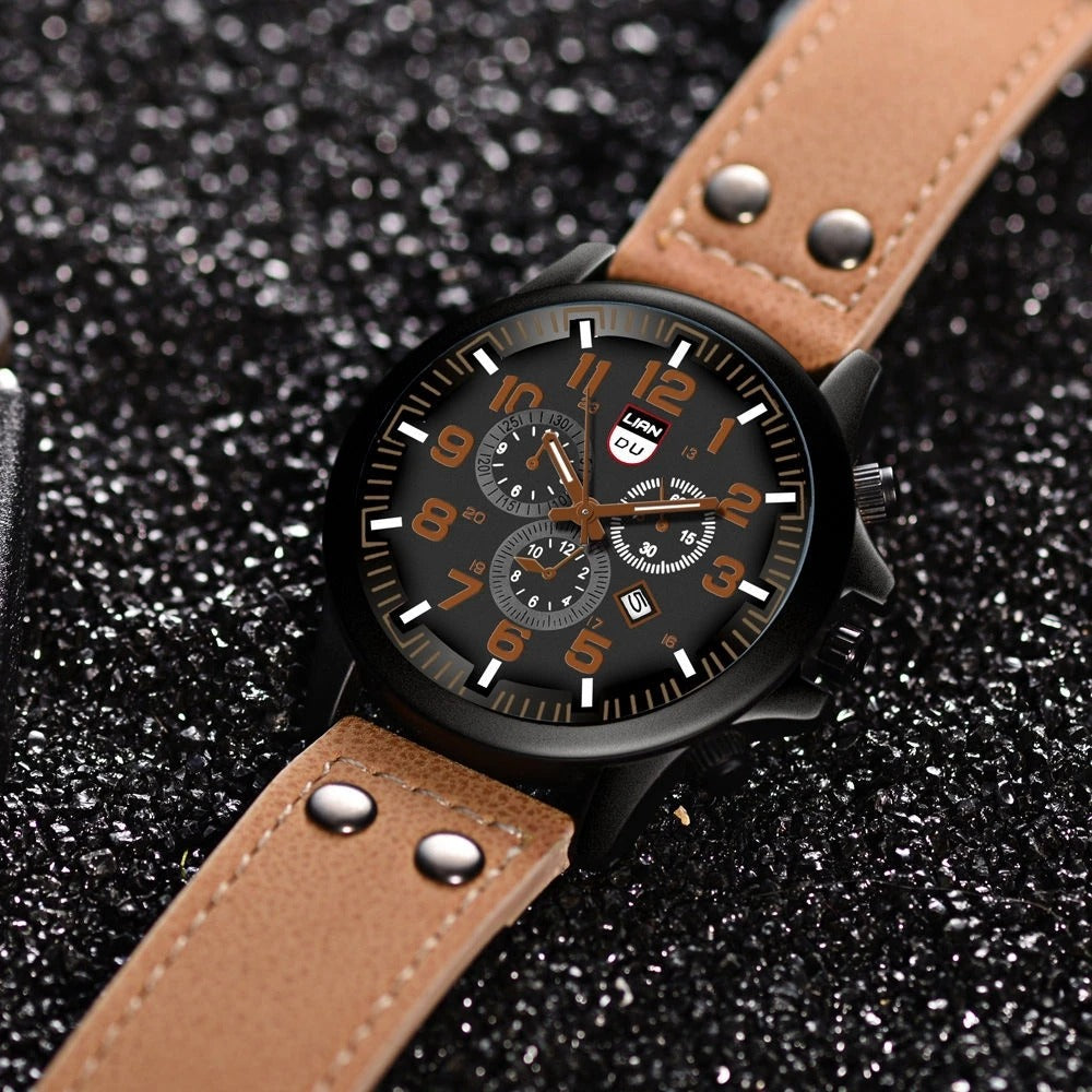 Men's Military Style Cowhide Leather Watch – Fieldline