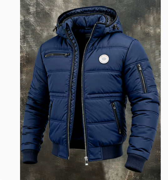 Mens Solid-Color Casual Cotton Padded Jacket-HighTouch