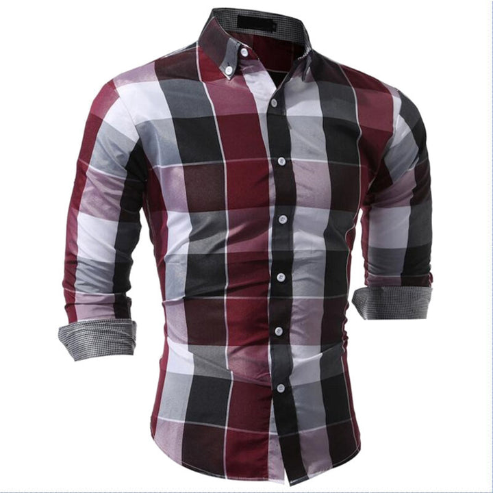 Men’s Checkered Cotton Shirt – Long Sleeve Non-Iron Style-HighTouch