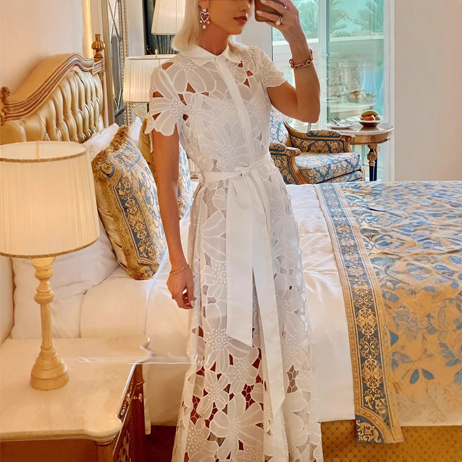 Casual Lace Cardigan Single-breasted Dress-HighTouch