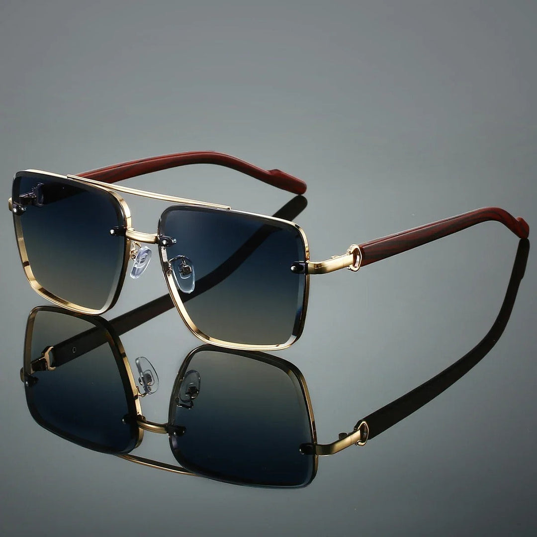 Men's Square Sunglasses – Gold Frame & Wood Accent