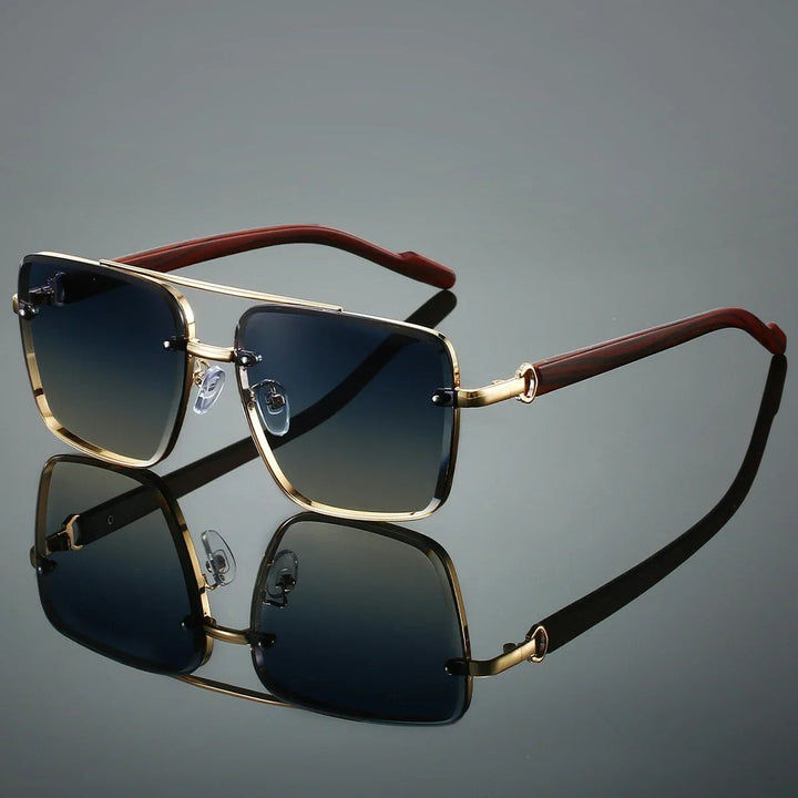 Men's Square Sunglasses – Gold Frame & Wood Accent