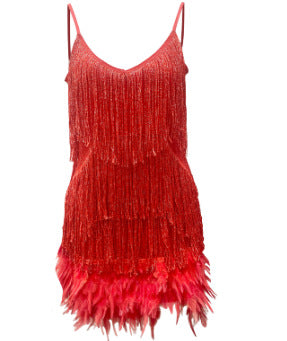 Margaret | Women's Fringe Feather Cocktail Dress for Events-HighTouch
