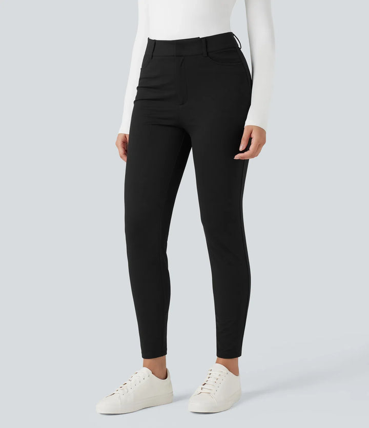 Skinny Work Pants Women Herringbone High Waisted Trousers
