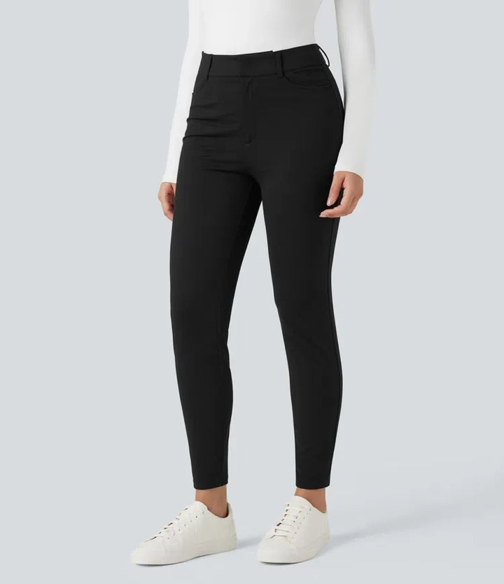 Skinny Work Pants Women Herringbone High Waisted Trousers