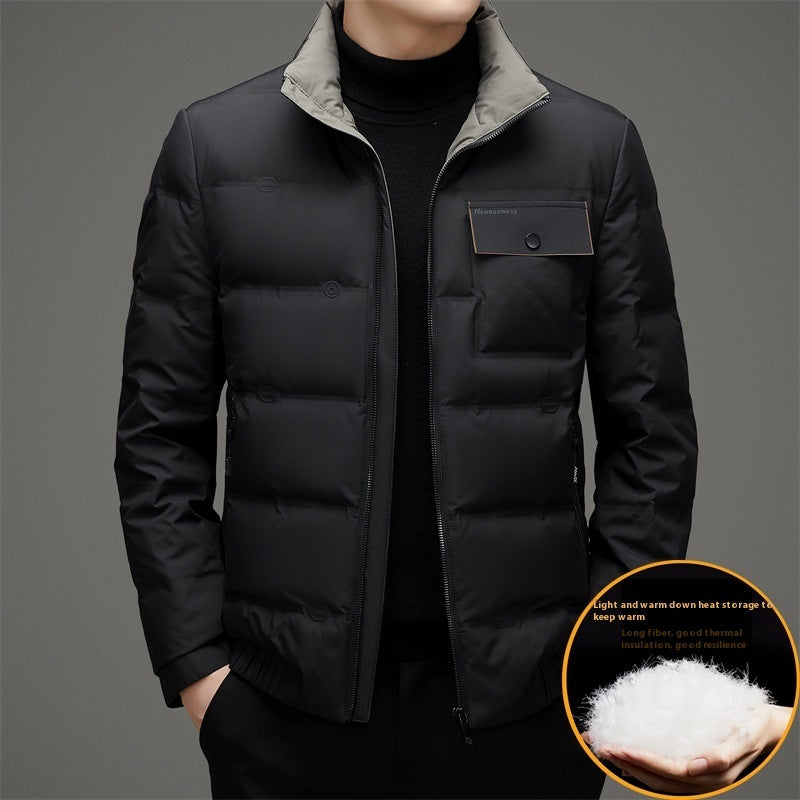 Men's Winter Stand Collar Short Thickened Warm Outdoor Down Jacket-HighTouch