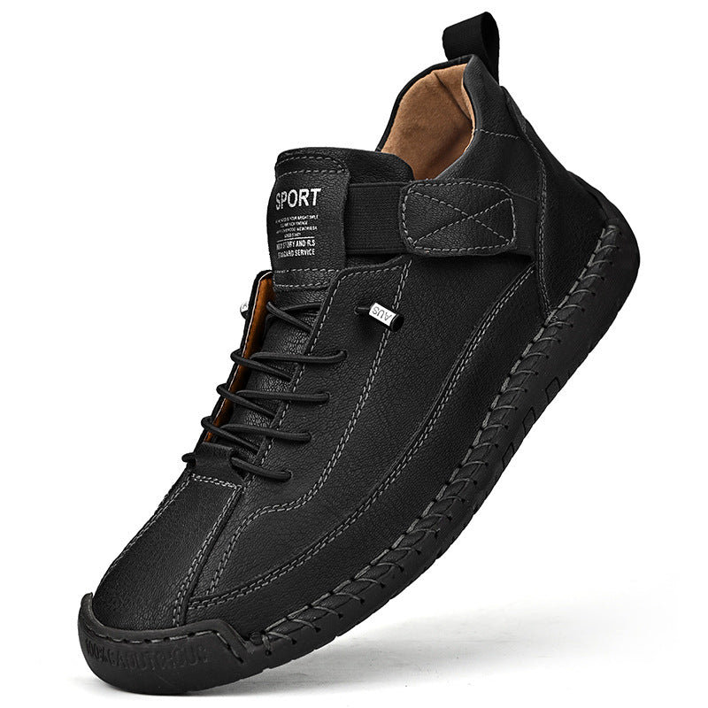 Men’s Cowhide Mid-Top Casual Boots – Durable Lace-Up Leather Shoes