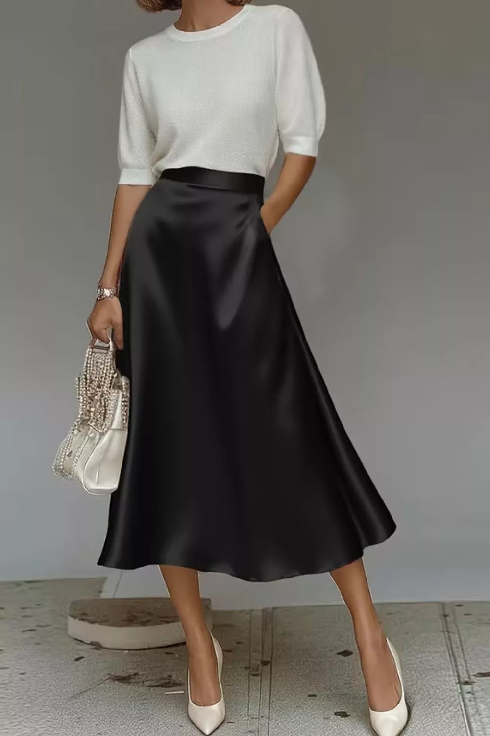 Women's Satin A-Line Midi Skirt | Liquid Finish | Casual Wear