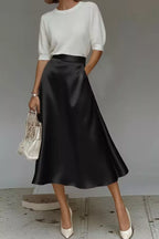 Women's Satin A-Line Midi Skirt | Liquid Finish | Casual Wear